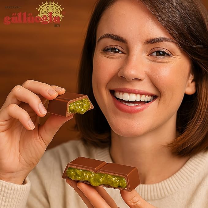 Gulluoglu Dubai Chocolate Kunafa Pistachio - (The Original) 3.4 oz - 95 gr daily fresh shipment Ideal Gift for all Occasions Gulluoglu Kunafa Dubai Chocolate Bar Pistaciho (5 pcs)