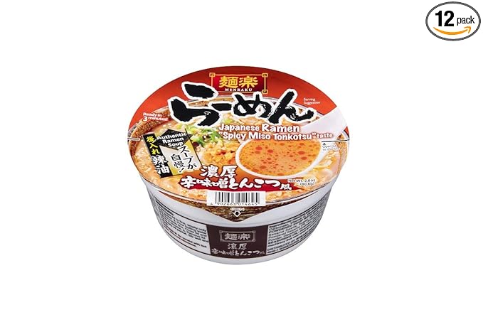 HIKARI Menraku Ramen Spicy Miso Tonkotsu Taste Spicy Miso Tonkotsu 2.6 Oz (Pack Of 12)