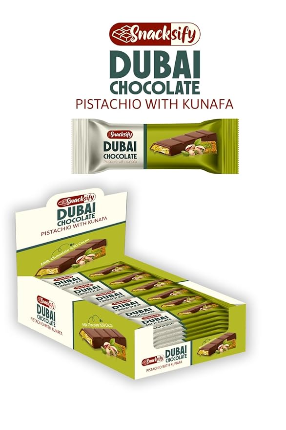 Mini Dubai Chocolate Bar Pistachio (Pack of 24) - Kunafa Pistachio Bars 27g Each 1.43 lbs Total – Perfect for Gifting Fresh Daily Production 24 Pieces with Shredded Phyllo Dough