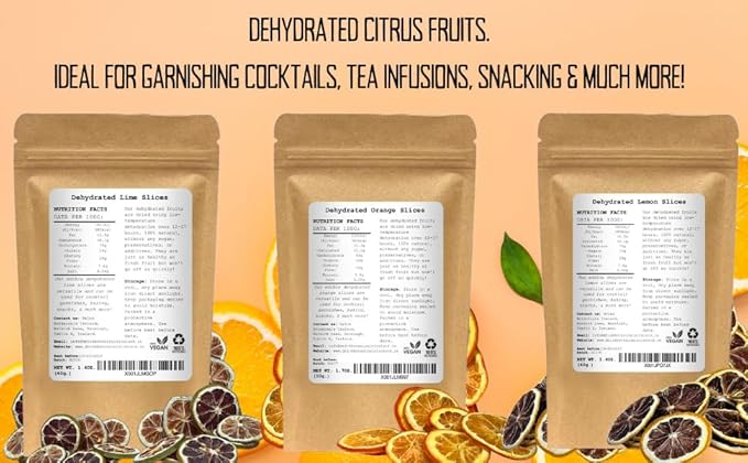 3-Pack Dehydrated Orange Lemon Lime Slices | 4.5 OZ | Approx 50+ Slices In Total | 100% Natural | For Cocktails Wreath Making Tea Cakes Decoration | Dried Orange For Cocktails | Drink Botanicals
