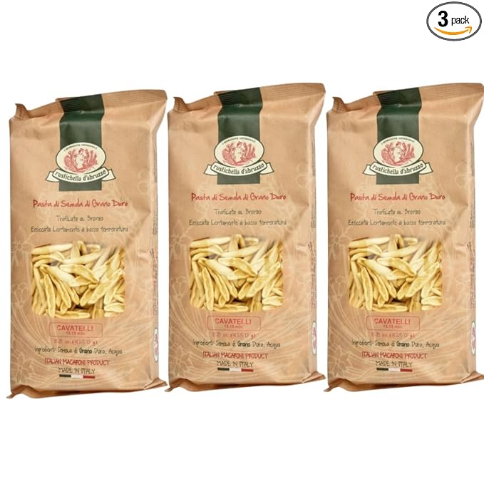 Rustichella d'Abruzzo Cavatelli Hand-Carved Pasta Perfect for Soup &amp Ragù Classic Durum Wheat from Italy 500g 3-Pack