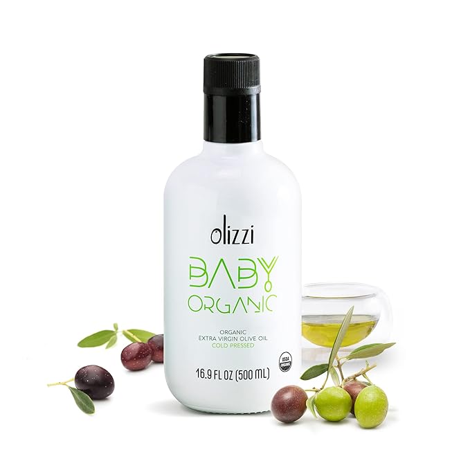 Olive Oil for Baby Food - Olizzi Baby Organic Extra Virgin Olive Oil Cold Pressed USDA Organic Kosher Delicious Smooth Award Winning Polyphenol Rich 16.9 FL OZ (500 ML)