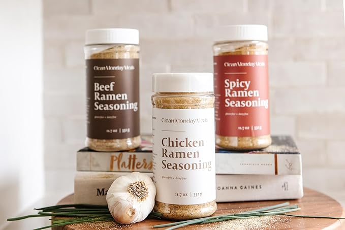 Clean Monday Meals Chicken Beef &amp Spicy Ramen Seasoning Pack | Gluten-Free Dairy-Free Non-GMO | Trio Pack for Noodles Broths &amp Meal Prep