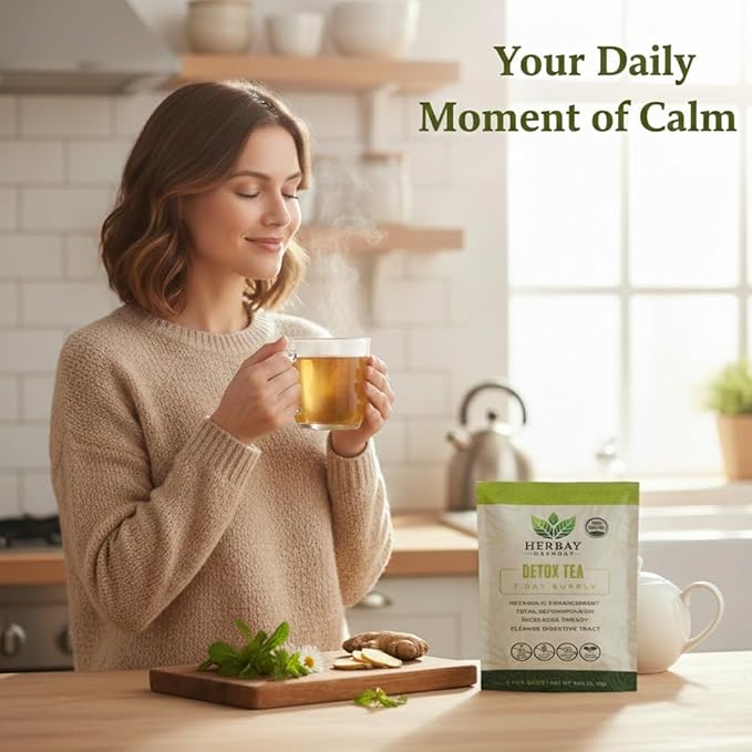 Herbay Harmony Organic Detox Tea – Caffeine-Free Herbal Cleanse for Bloating Relief Digestive Tea &amp Natural Body Detox Organic Herbal Blend with Ginger Chamomile &amp Papaya - 24 Pack (24 Week