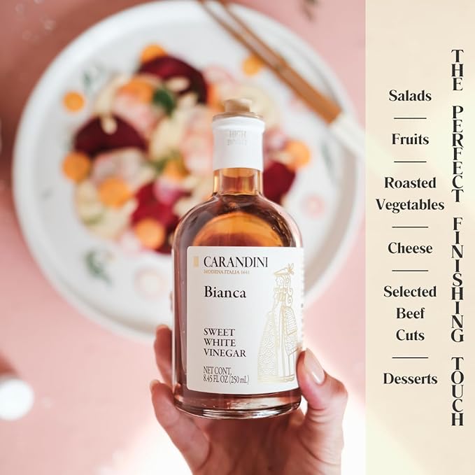 Carandini Bianca Sweet White Vinegar | Italian White Balsamic-Style Vinegar Gourmet Substitute for White Balsamic or Wine Vinegar – Made in Italy 8.45 fl oz (Pack of 2)