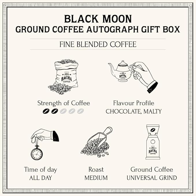 Bacha Coffee | Black Moon Fine Blended Ground Beans Medium Roast 100% Arabica Specialty Coffee 250g Autograph Collection Gift Box