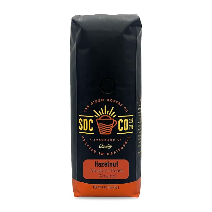 San Diego Coffee Hazelnut Medium Roast Ground Coffee 16-Ounce Bag Café molido tostado