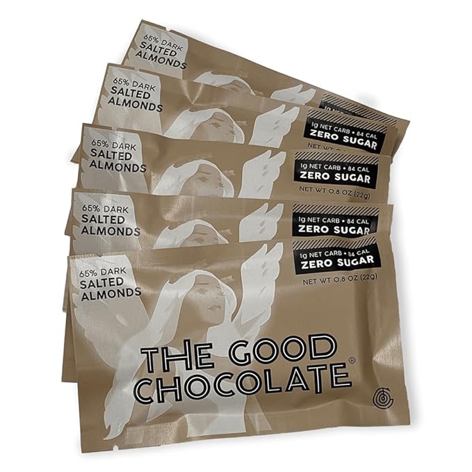 THE GOOD CHOCOLATE - Mini Salted Almonds Chocolate Bars with Zero Sugar &amp Lower Net Carb - Keto Chocolate Bar Offers Lower Calorie Chocolate Candy - All Natural Non-GMO (Pack of 10)