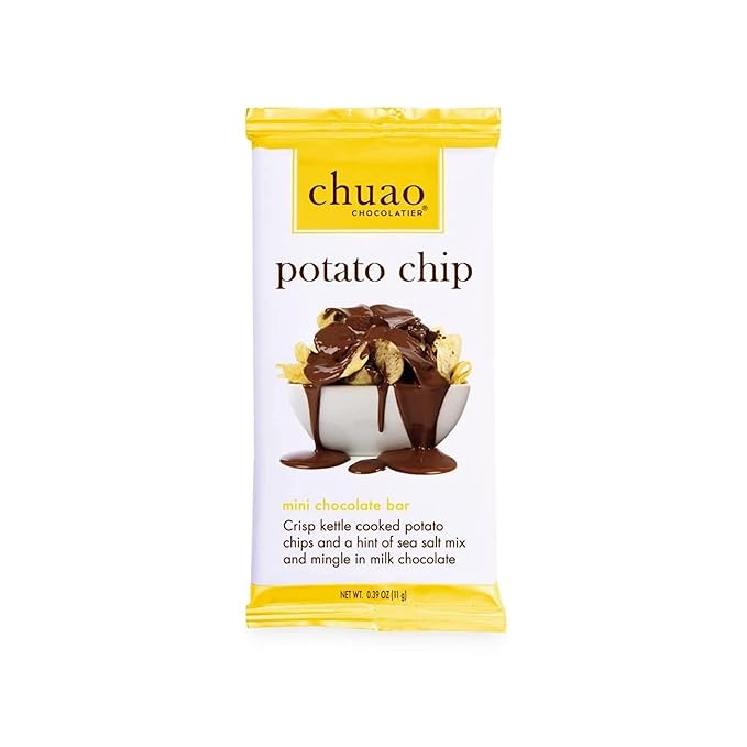 Chuao Chocolatier Potato Chip Milk Chocolate Mini Bars | Gourmet No Preservatives | For Gift Baskets Christmas Birthday Thank You Care Package | 24 Pack 0.39 oz Each