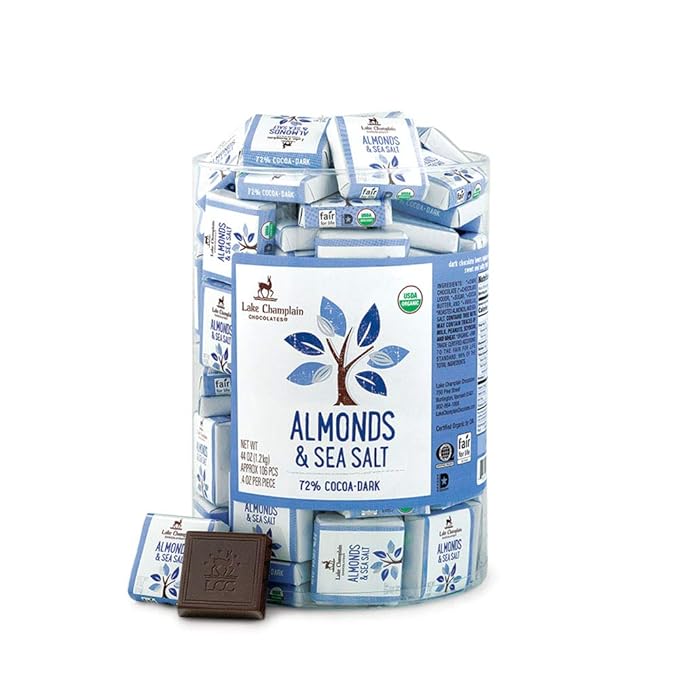 LAKE CHAMPLAIN CHOCOLATES Organic Almond and Sea Salt Dark Chocolate Square 0.4 OZ