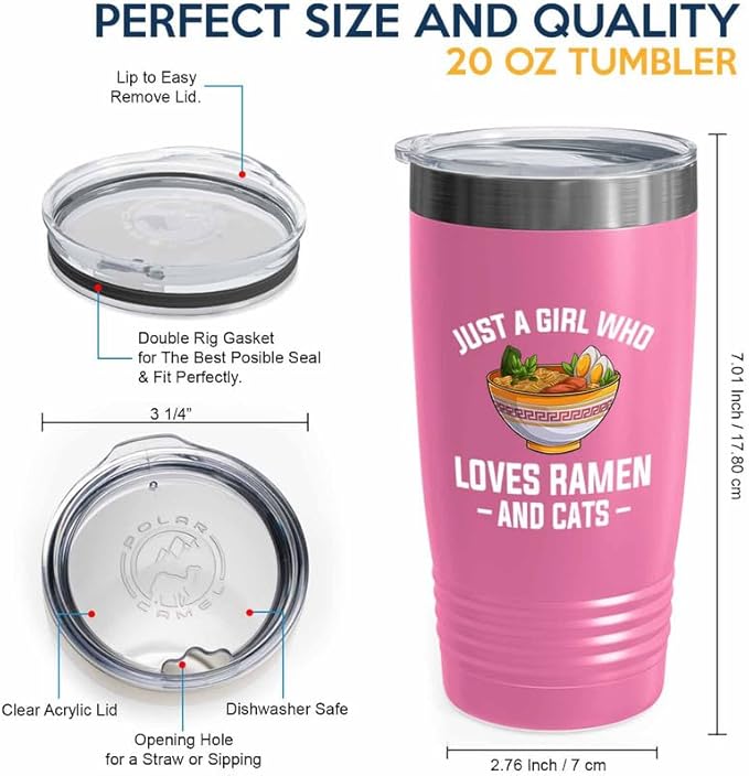 Ramen Lover Pink Edition Tumbler 20oz - Just a girl who loves - Food Lovers chicken pumpkin vegan pantry spicy noodles