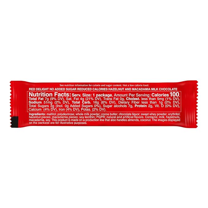 Red Delight Hazelnut and Macadamia Milk Chocolate Snack Bars - Pack of 24 Diamond-Shaped Milk Chocolates (22.08oz) with Rich Cocoa Flavor - European-Style Chocolates - No Added Sugar and Kosher