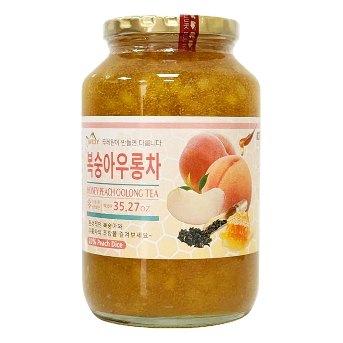 Apexy Korean Honey Peach Oolong Tea – Made with Real Fruit No Artificial Colors – Premium Drink Base Smoothies Desserts Cocktails Yogurt Spreads Made in KOREA 35.27oz (1kg). (Peach Oolong Tea)