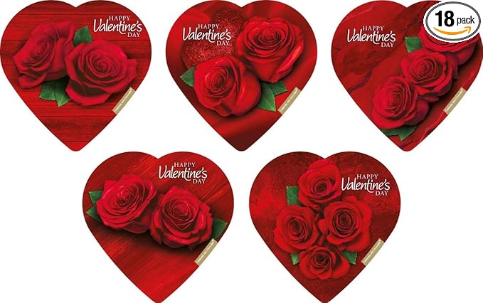 Elmer Chocolate Valentine's Day Rose Flowers Heart Shaped 2 Ounce Chocolate Gift Box - 18 Count Case