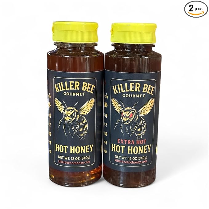 KILLER BEE Gourmet HOT Honey 12oz– Duo Variety Pack: HOT &amp EXTRA HOT | 100% Pure Honey Chili Pepper Infused (2 Pack)