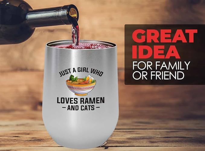 Ramen Lover Silver Edition Wine Tumbler 12oz - Just a girl who loves - Food Lovers chicken pumpkin vegan pantry spicy noodles