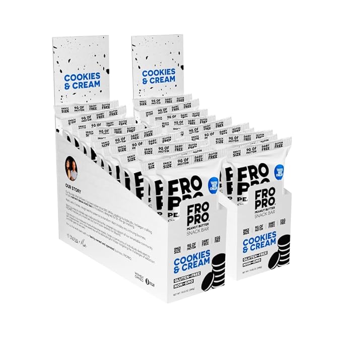 FROPRO Snack Bar - Peanut Butter Snack Bars - Gluten Free Dairy Free Non GMO Plant Based Protein Snacks Bar - Crave-worthy &amp Great On-the-Go | Cookies and Cream 24 Pack