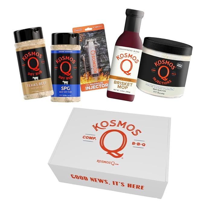 Kosmos Q BBQ Brisket Box Gift Set for Men or Dads Includes Texas Beef Rub SPG Rub Brisket Mop Moisture Magic &amp 1oz Injector Seasoning for Beef Steak &amp More
