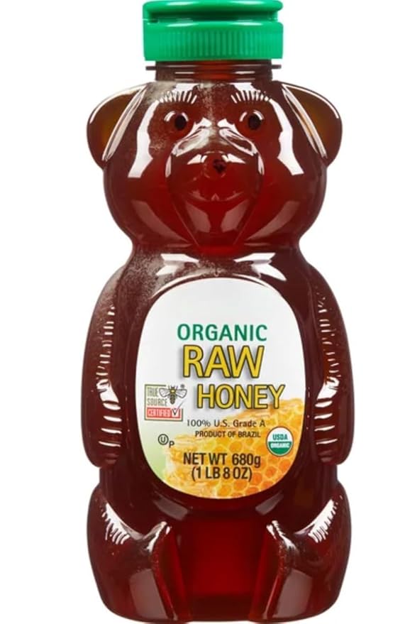 Organic Raw Honey 3-Pack (24 oz Each) – 100% Grade A USDA Organic Product of Brazil Honey Bear Plastic Jars 72 oz Total