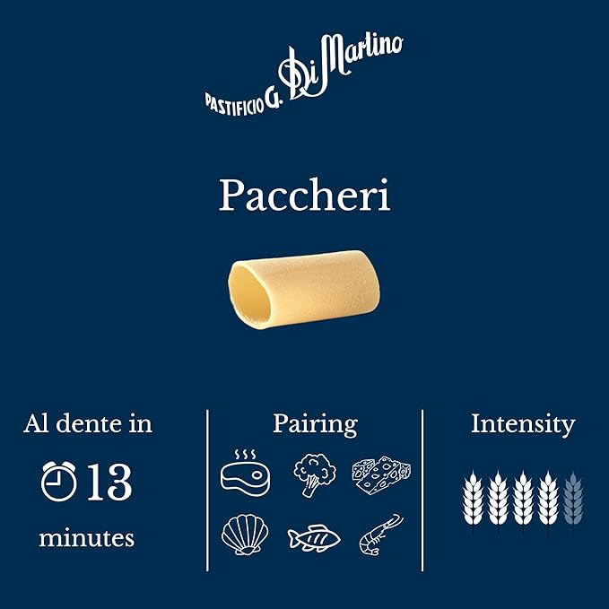 Pastificio Di Martino - Paccheri Pasta 16oz (6 Packs) Made in Italy Non-GMO Organic Pasta Made with 100% Italian Durum Semolina Wheat Healthy Kosher Vegan Pasta High in Protein &amp Fiber Bronze