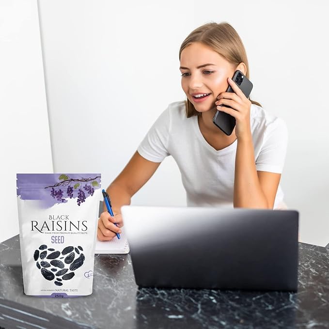Afghani Black Raisins with seed | Kali Kishmish | Kala Munakka Dry Fruit | Kali Draksh | High in Anti-oxidants | Healthy &amp Delicious | 250g
