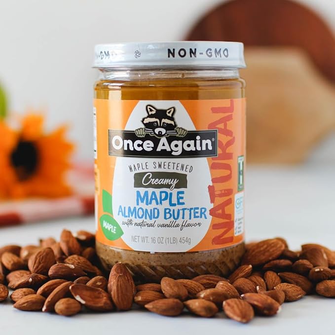 Once Again Natural Creamy Maple Almond Butter with Natural Vanilla Flavor 16oz - Gluten Free Certified Peanut Free Vegan Kosher Paleo - Glass Jar