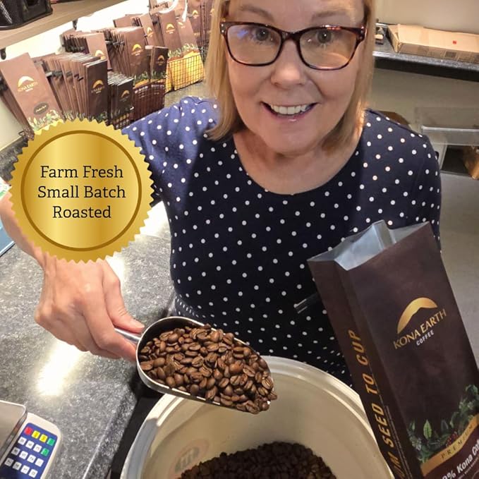 KONA EARTH 100% Kona Premium Coffee Medium Roast Whole Bean 5 lb (80 oz) Farm-Direct Authentic Hawaiian Kona Coffee beans from Hawaii’s Big Island Micro-Batch-Roasted