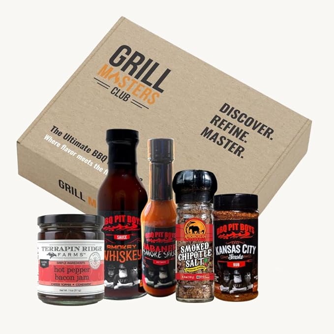 Grill Masters Club Return to the Pit BBQ Box | Premium BBQ Spices Sauces and Seasoning for the Ultimate Grill Master | Essential for Cooking Grilling and Smoking | Perfect Grill Gift for Men &amp