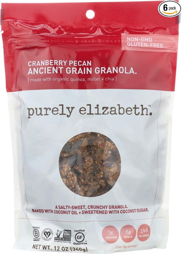 Purely Elizabeth Organic Cranberry Pecan Ancient Grain Granola Gluten Free Non GMO 12 Ounces (Pack Of 6)