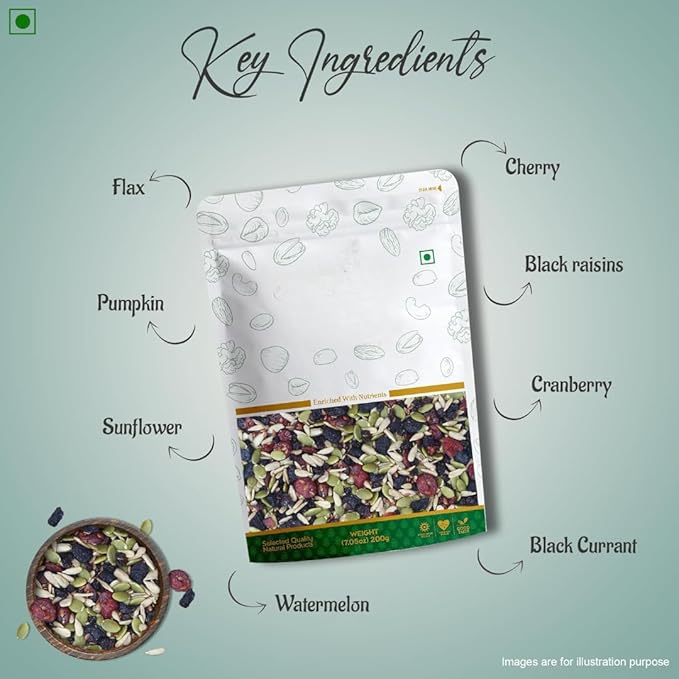 Generic Mixed Roasted Seeds &amp Berries pumpkin sunflower flax blueberry cranberry black currant black raisins all seeds roasted - 200 GM