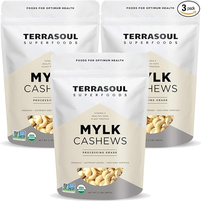 Terrasoul Superfoods Organic Raw Cashews (Mylk Grade) 6 Lbs (Pack of 3) Premium Quality for Snacking Desserts Cashew Milk and Nut Butter Making