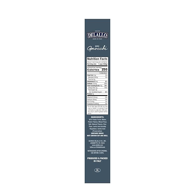 DeLallo Mini Potato Gnocchi Pasta Made in Italy Light and Airy Texture Small-Sized Dumplings for Soups and Baked Dishes Kosher Non-GMO 16 oz Box (8 Pack)
