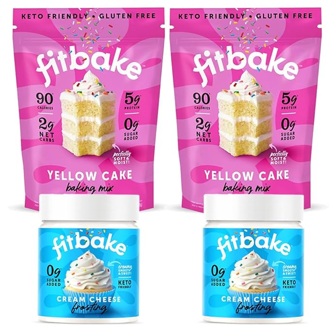 FitBake Yellow Cake Baking Mix and Cream Cheese Frosting Bundle | 0g to 2g Net Carbs Per Serving | Keto Friendly Low Carb Food | Gluten Free Desserts | No Added Sugar