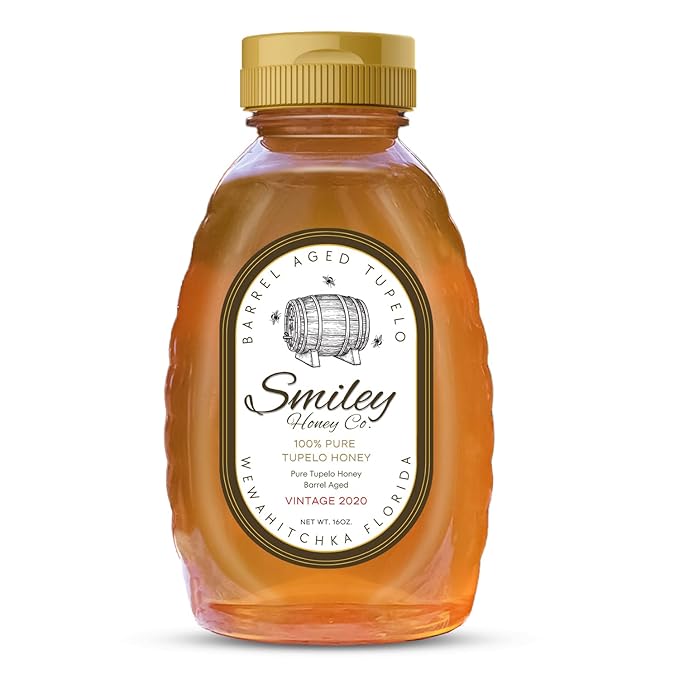 Smiley Honey Barrel Aged Tupelo Honey Vintage 2020 Aged 5 Years in Kentucky Owl Bourbon Barrels Exclusive Run (16oz Barrel Aged Tupelo Honey)