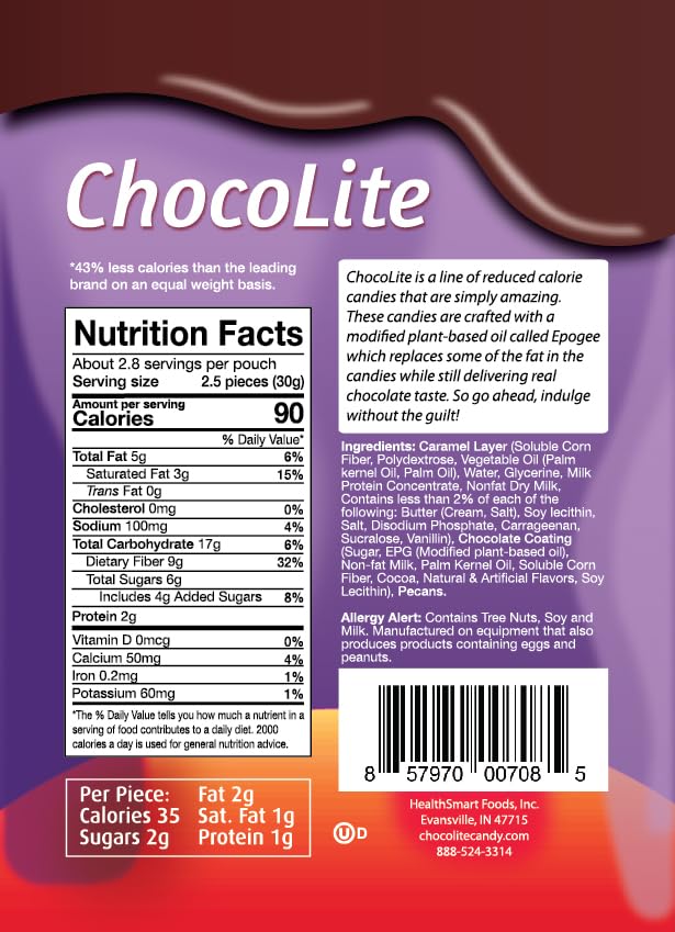 ChocoLite Caramel Pecan Clusters | 35 Calories per Piece | Pack of 6 Pouches