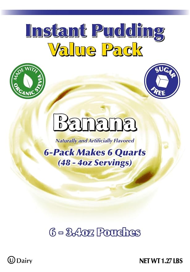 GramZero Banana Sugar Free Pudding Mix 6-Pack Great For Nutrition Club Meal Replacement Shakes Low Calorie Dessert Stevia Sweetened