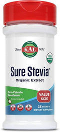 KAL Sure Stevia Extract Organic Stevia Powder Low Carb Zero Calorie Sweetener Keto Friendly Great Taste Low Glycemic Vegan Gluten Free No Fillers 60-Day Guarantee (2.8 oz Organic)