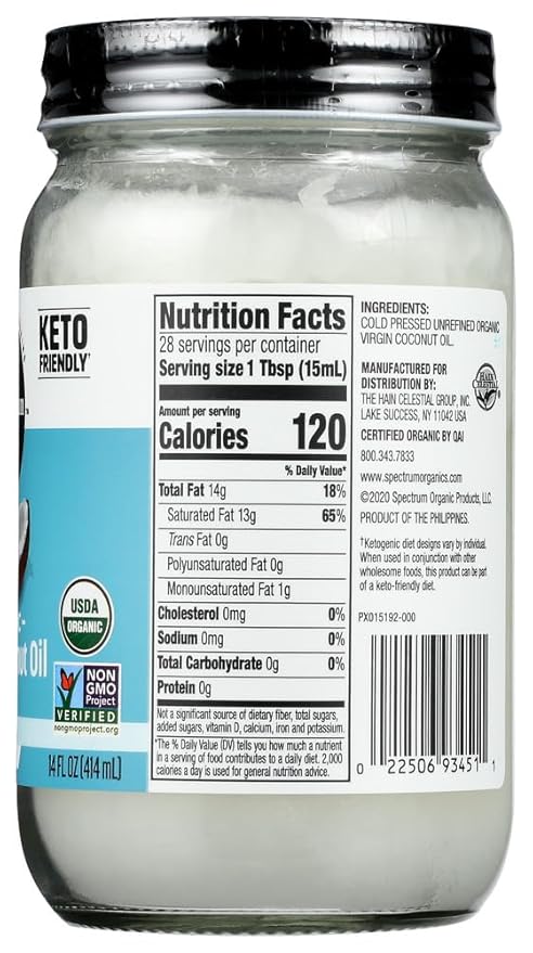 Spectrum Unrefined Organic Virgin Coconut Oil -- 14 fl oz - 2 pc