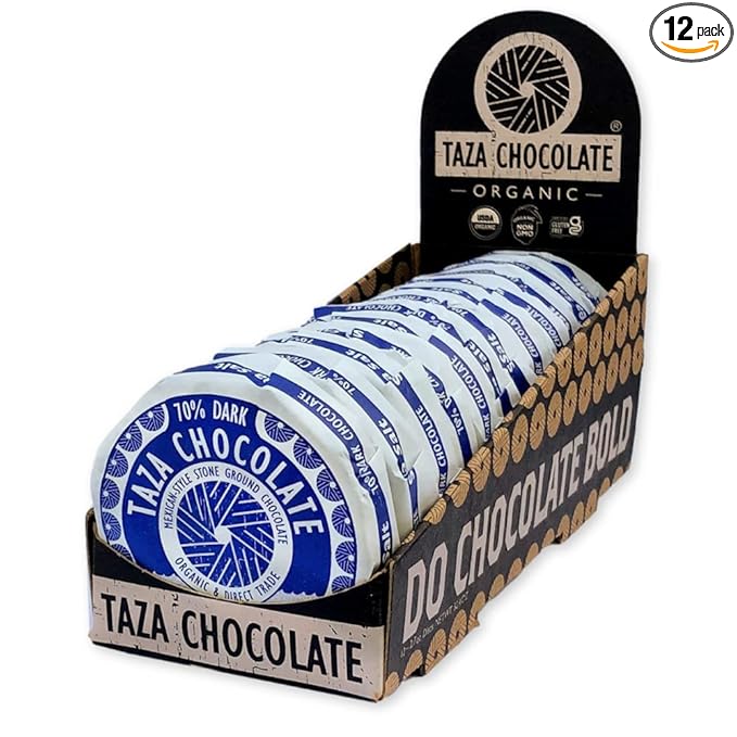 Taza Chocolate Organic Mexican-Style Disc 70% Dark Chocolate Sea Salt 2.7 Oz (12 Pack) Vegan