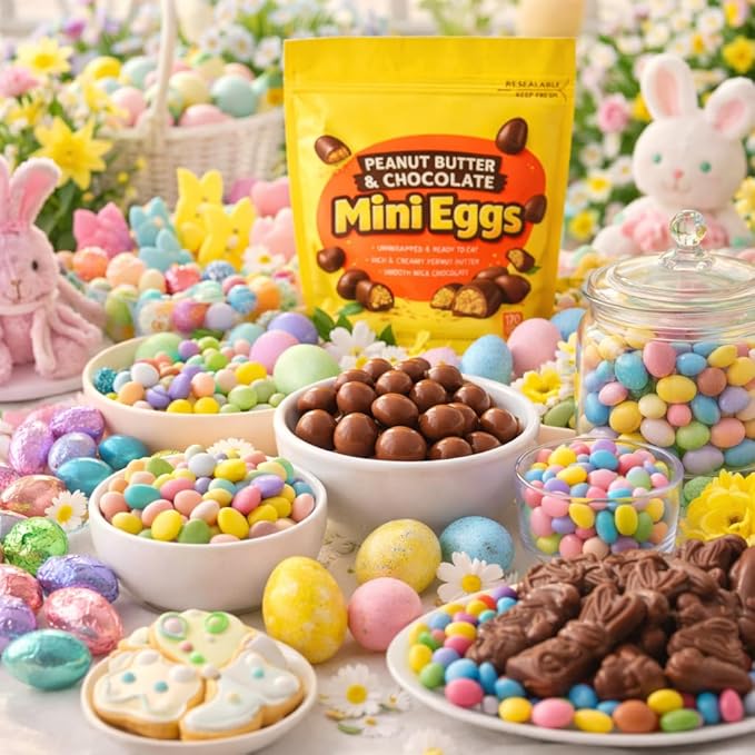 Peanut Butter Mini Eggs Easter Chocolate Candy Bag | Bite Size Egg Shaped Treat 20 oz Bag Easter Hunt Basket Stuffer Egg Filler Party Favor Gift