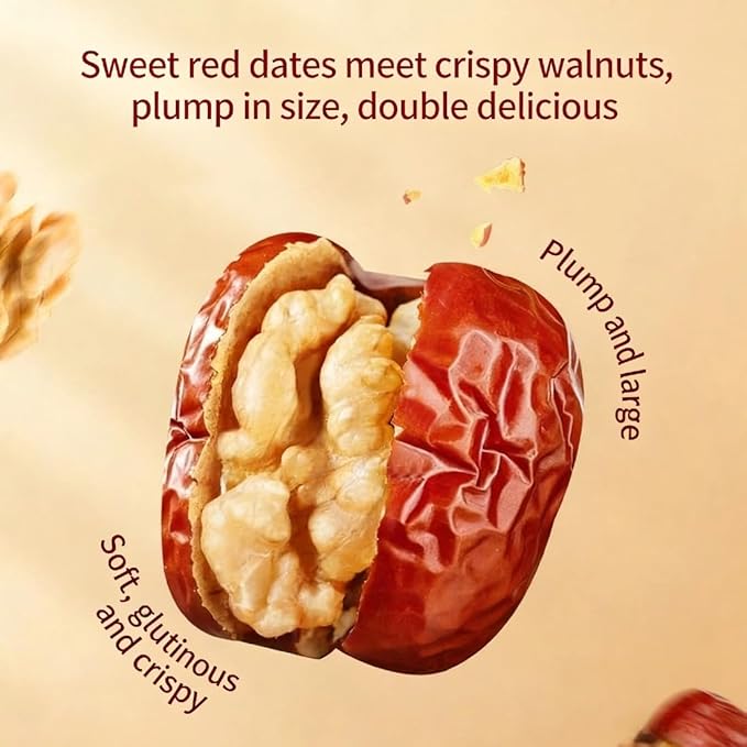 Jujube Dates with Walnuts 17.6 oz (500g)Only jujubes and walnuts - Natural Chinese Red Date Snack Healthy Jujube and Walnut Bites for Energy &amp Nutrition