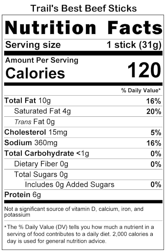 Trail's Best 1.1oz Beef Sticks – 16 Count Tubs (6 inch sticks made with all beef)