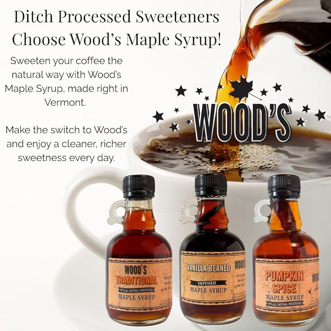 WOOD'S Chocolate Cherry Cordial Infused Maple Syrup – Decadent Vermont Maple Syrup with Dark Cocoa &amp Succulent Cherries | Small-Batch All-Natural Vegan-Friendly Syrup for Breakfast Desserts &am
