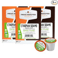 Fresh Roasted Coffee Organic Ethiopian Sidamo Water-Processed Half-Caf | USDA Organic 100% Single Origin Kosher | Medium Roast 72 Pods for K Cup Brewers