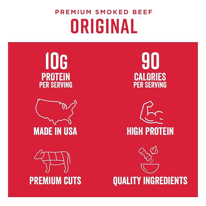 Chef’s Cut Real Beef Jerky | High Protein Meat Snack with 10g Protein &amp 90 Calories Gluten Free Keto-Friendly Premium Lean Smoked Beef | Original Recipe | 2.5 oz (Pack of 8)