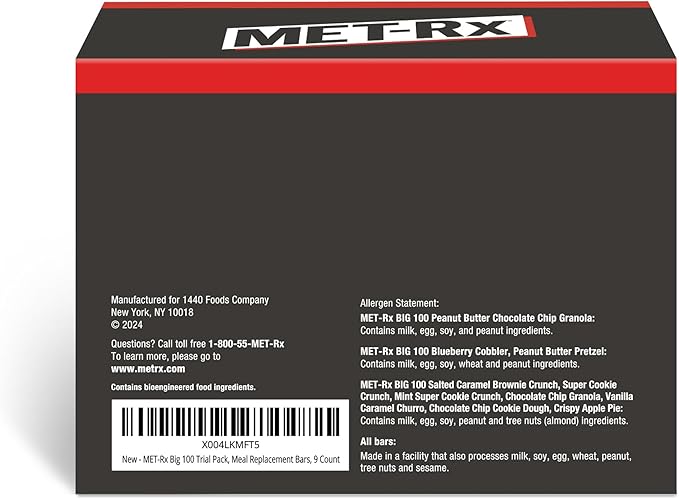 MET-Rx Big 100 Trial Pack Meal Replacement Bars 9 Count