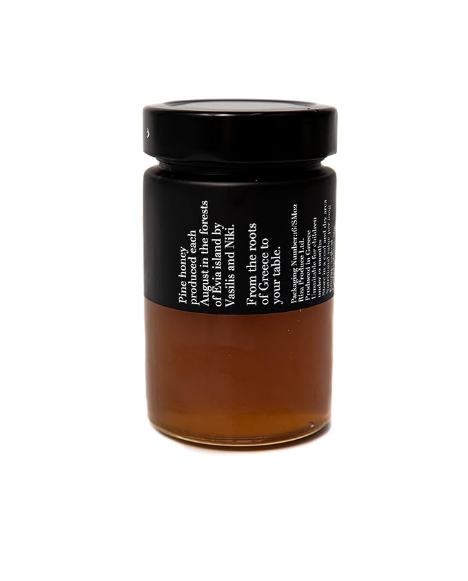 Riza's Greek First Harvest Pine tree honey Raw &amp Unfiltered Limited production naturally low in sugar ( 8.8 oz 250 gr)