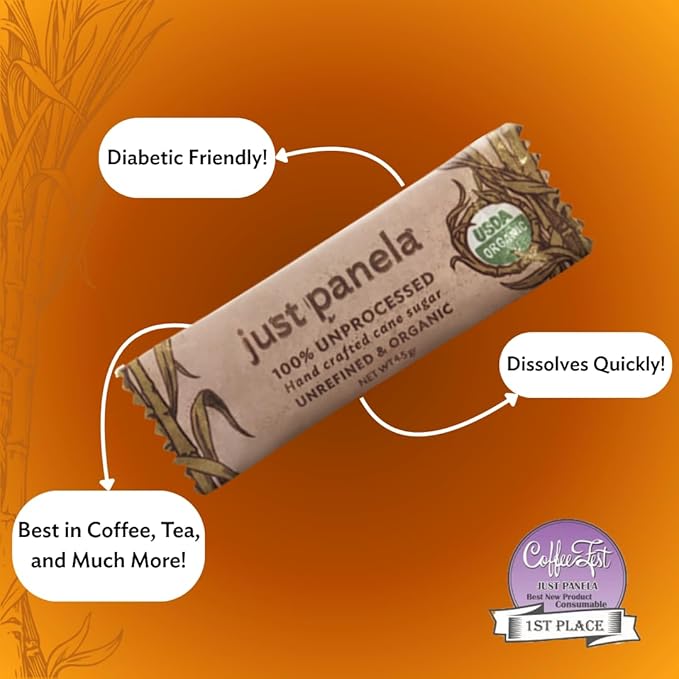 Just Panela Organic Unrefined Cane Sugar Packets 200 Ct box | 100% Unprocessed Raw Sugar | Great for Baking Cooking &amp Sweetening | Healthier Alternative to Regular Refined Sugar