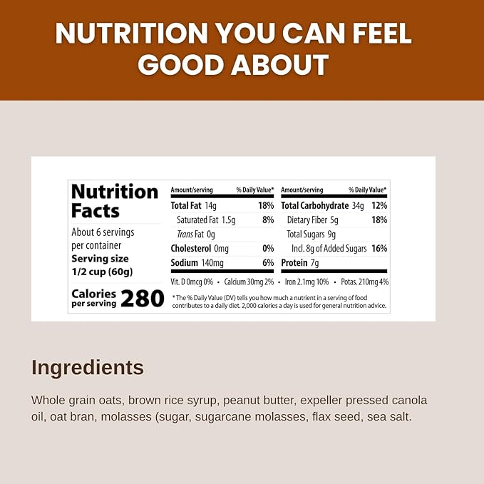 Erin Baker’s Homestyle Peanut Butter Granola with Ancient Grains - Made from Natural Ingredients Crunchy Texture Versatile Snack or Cereal - Vegan Friendly Non-GMO Resealable 12oz Bags 6‑Pack