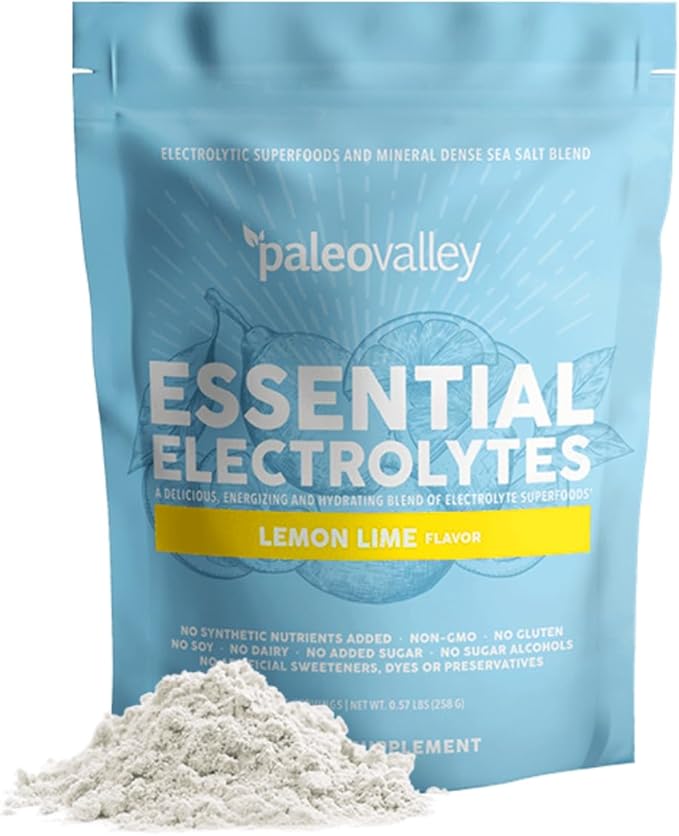 Paleovalley Essential Electrolytes Powder - Full Spectrum Lemon Lime Electrolyte Powder for Hydration Energy and Muscle Recovery - No Sugar Added - 30 Servings